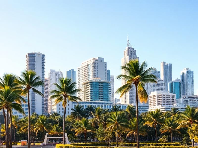 South Florida skyline framed by palm trees